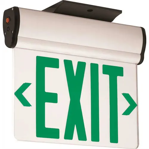 3.72-Watt Equivalent Integrated LED Brushed Aluminum, Green Letters Double-Face Surface Edgelit Exit Sign with Battery Color/Finish Family 3.72-Watt Equivalent Integrated LED Brushed Aluminum, Green Letters Double-Face Surface Edgelit Exit Sign with Battery Color/Finish Family