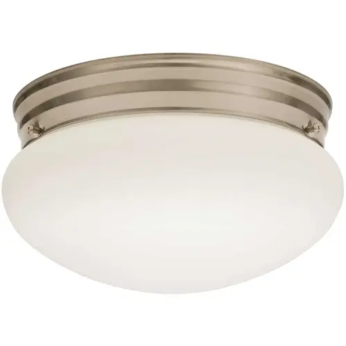 Essentials 9 in. Polished Brushed Nickel LED Mushroom Flush Mount with Shade Essentials 9 in. Polished Brushed Nickel LED Mushroom Flush Mount with Shade