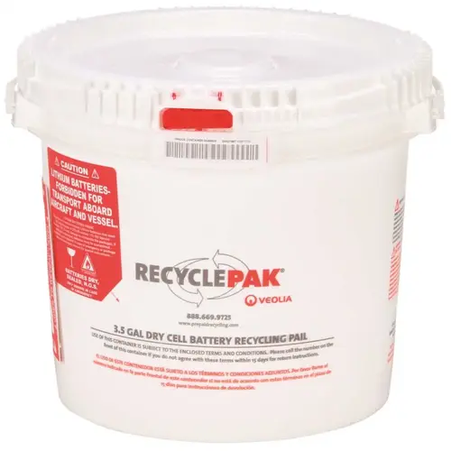RECYCLEPAK PREPAID DRY CELL BATTERY RECYCLING PAIL, 3.5 GALLON