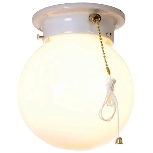 Globe 6 in. Ceiling in Fixture with Pull Chain White Uses One 60-Watt Incandescent Medium Base Lamp