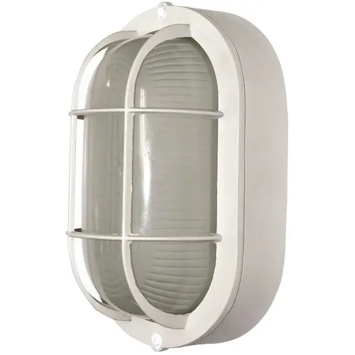 Medium 1-Light White Outdoor Wall or Ceiling Mounted Fixture Bulkhead with Frosted Glass
