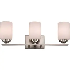 Bel Air Lighting 70523 BN Mod Pod 22 in. 3-Light Brushed Nickel Vanity Light with Frosted Glass Cylinder Shades Color/Finish Family