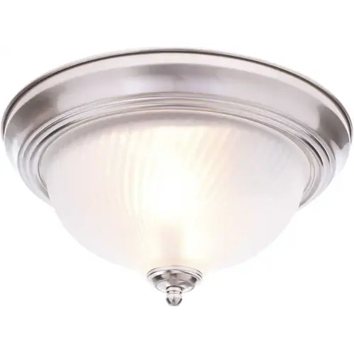11 in. 2-Light Brushed Nickel Flush Mount with Frosted Swirl Glass Shade Color/Finish Family 11 in. 2-Light Brushed Nickel Flush Mount with Frosted Swirl Glass Shade Color/Finish Family