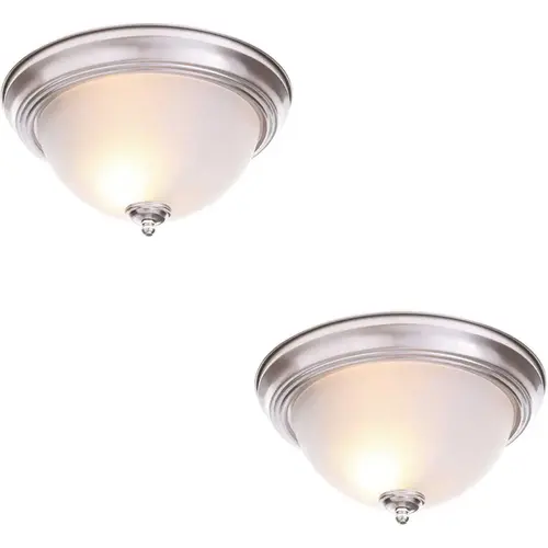 13 in. 2-Light Brushed Nickel Flush Mount with Frosted Glass Shade Color/Finish Family 13 in. 2-Light Brushed Nickel Flush Mount with Frosted Glass Shade Color/Finish Family