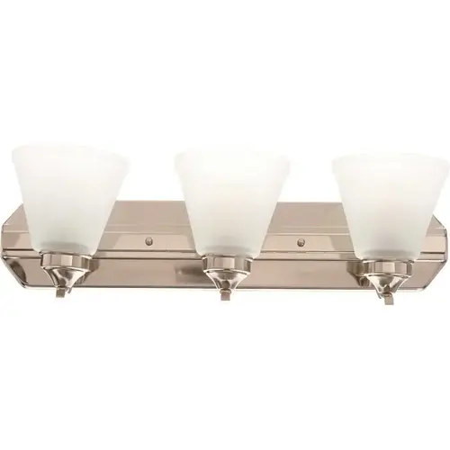 Tavish 3-Light Brushed Nickel Vanity Light with Frosted Shades Color/Finish Family Tavish 3-Light Brushed Nickel Vanity Light with Frosted Shades Color/Finish Family