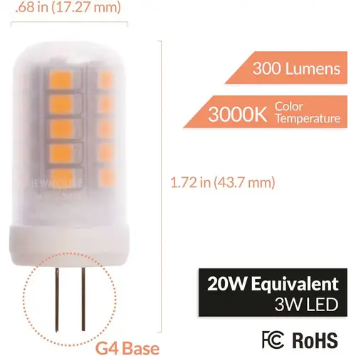 20-Watt Equivalent G4 LED Bulb Halogen Replacement Light Bulb, Bi-Pin, Non-Dimmable - pack of 4