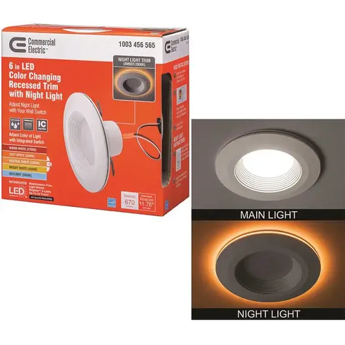 6 in. Selectable CCT Integrated LED Recessed Light Trim with Night Light Feature 670 Lumens 11-Watt Dimmable White 6 in. Selectable CCT Integrated LED Recessed Light Trim with Night Light Feature 670 Lumens 11-Watt Dimmable White