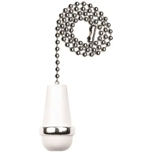 White and Chrome Wooden Cone Pull Chain White and Chrome Wooden Cone Pull Chain