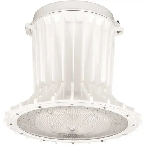 Industrial 1.5 ft. 400-Watt Equivalent Integrated LED Gray Round High Bay Light with Flat Glass Lens, Pendant Mount Color/Finish Family Industrial 1.5 ft. 400-Watt Equivalent Integrated LED Gray Round High Bay Light with Flat Glass Lens, Pendant Mount Color/Finish Family