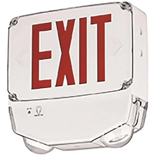 Compass 33.6-Watt Integrated LED White/Red Cold Temperature Double-Face Exit Sign, Wet Location Color/Finish Family Compass 33.6-Watt Integrated LED White/Red Cold Temperature Double-Face Exit Sign, Wet Location Color/Finish Family