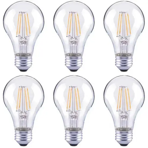 60-Watt Equivalent A19 Dimmable Clear Glass Filament Vintage E26 Medium Base Soft White LED Light Bulb - pack of 6 60-Watt Equivalent A19 Dimmable Clear Glass Filament Vintage E26 Medium Base Soft White LED Light Bulb - pack of 6