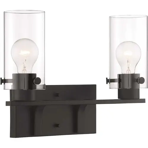 Sommerset 15 in. 2-Light Matte Black Vanity Light with Clear Glass Shades Color/Finish Family