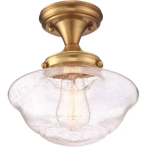 Schoolhouse 9 in. 1-Light Satin Gold Semi-Flush Mount Light Color/Finish Family