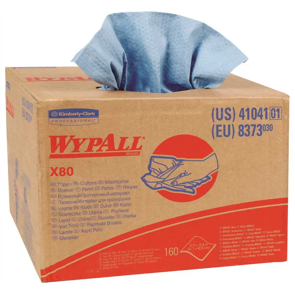 WypAll X80 Extended Use Cloths Brag Box Format Reusable Wipes in Blue (160-Sheets/Box ) - pack of 160 41041