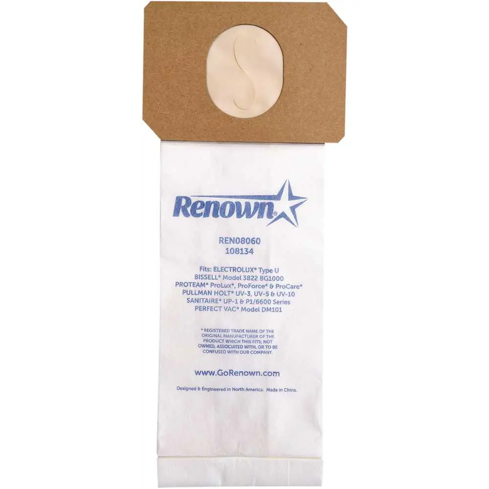 Renown Vacuum Bag for Electrolux U/ProTeam ProForce Equivalent To 248 103483 62100 White - pack of 10 PAP602