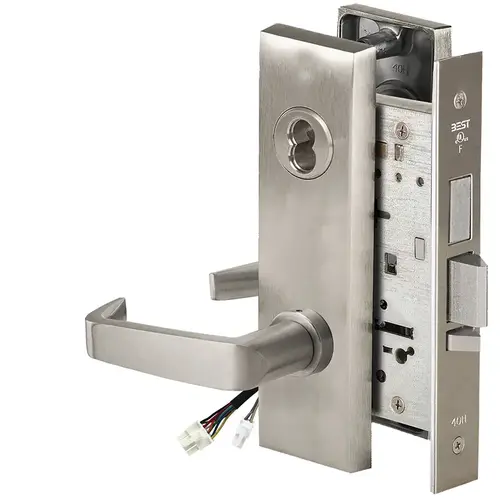 Electric Mortise Lock Satin Nickel Plated Clear Coated Electric Mortise Lock Satin Nickel Plated Clear Coated