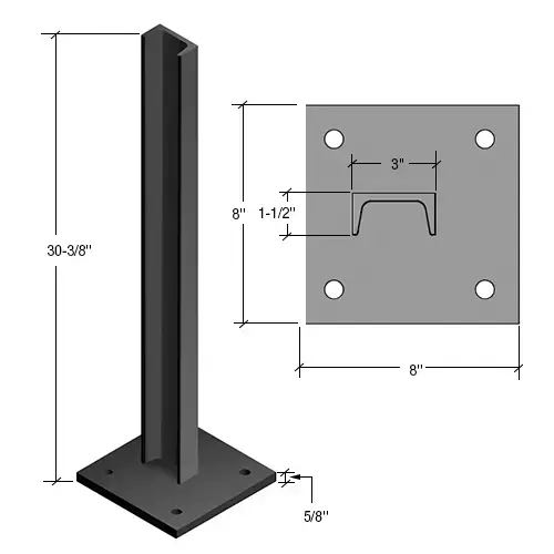 30" Matte Black Cielo C-Shape Surface Mounted Stanchion 30" Matte Black Cielo C-Shape Surface Mounted Stanchion