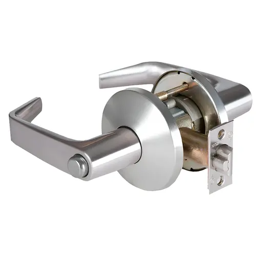 9K Series 2-3/4" Backset Privacy 15 Lever and L Rose with ANSI Strike Satin Chrome Finish 9K Series 2-3/4" Backset Privacy 15 Lever and L Rose with ANSI Strike Satin Chrome Finish