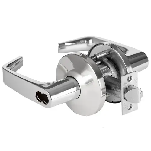 9K Series 2-3/4" Backset 7 Pin Storeroom 15 Lever and L Rose with ANSI Strike Less Core Bright Chrome Finish 9K Series 2-3/4" Backset 7 Pin Storeroom 15 Lever and L Rose with ANSI Strike Less Core Bright Chrome Finish