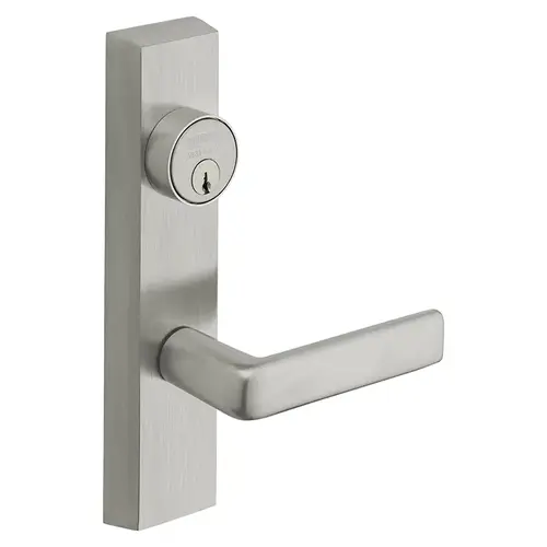 Grade 1 Exit Device Trim, Classroom Function, Freewheeling Trim, Key Outside Unlocks/Locks Trim, For Surface Vertical Rod and Mortise (8700, 8900 Series) Devices, 1-1/8 In. Mortise Cylinder, E Lever, LHR, Satin Chrome Satin Chrome Grade 1 Exit Device Trim, Classroom Function, Freewheeling Trim, Key Outside Unlocks/Locks Trim, For Surface Vertical Rod and Mortise (8700, 8900 Series) Devices, 1-1/8 In. Mortise Cylinder, E Lever, LHR, Satin Chrome Satin Chrome