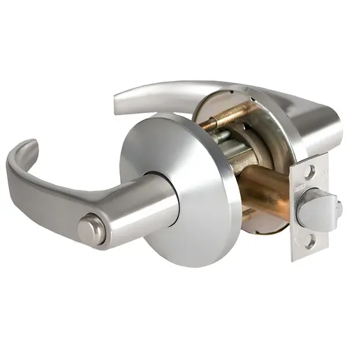 Hospital Privacy Lever, Curved Return Lever with L Rose (No Ring, 3-1/2" Diameter), S3 ASA Strike (4-7/8" x 1-1/4"), 2-3/4" Backset, Grade 1, 626/US26D Satin Chrome Hospital Privacy Lever, Curved Return Lever with L Rose (No Ring, 3-1/2" Diameter), S3 ASA Strike (4-7/8" x 1-1/4"), 2-3/4" Backset, Grade 1, 626/US26D Satin Chrome