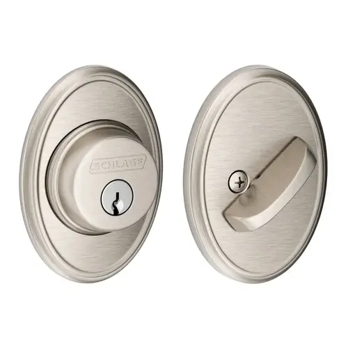 Grade 1 Single Cylinder Deadbolt, Conventional Cylinder, Triple Option Latch, Round Corner Strike with Reinforcer, Keyed Different, Satin Nickel Plated Clear Coated Satin Nickel Plated Clear Coated