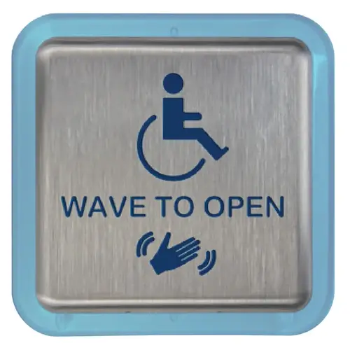 Short-Range Touchless Actuator, 4-3/4 In Square Plate, Text, Handicap & Wave Logos, Adjustable up to 4 In., 12-24 VAC/DC, Satin Stainless Steel Satin Stainless Steel Short-Range Touchless Actuator, 4-3/4 In Square Plate, Text, Handicap & Wave Logos, Adjustable up to 4 In., 12-24 VAC/DC, Satin Stainless Steel Satin Stainless Steel