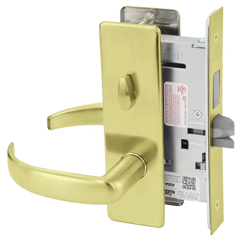 Corbin Russwin ML2020 Mortise Privacy Bedroom or Bathroom Lockset Satin Brass ML2020 PSM 606