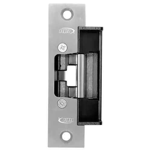 Electric Strike Low Profile (1-1/16"), Includes 3 Faceplates, 04, 08 and 14, ANSI Square Corner Centerline Latch Projection, Field Selectable 12/24VACDC, 630/US32D Stainless Steel