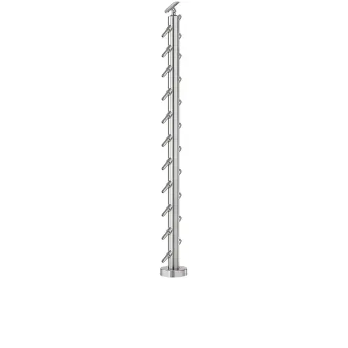 Cable Railing Posts Prefabricated, Ready To Install Adjustable Saddle Style 42" Guardrail Post Height Core Drilled Stair Top Type Satin Cable Railing Posts Prefabricated, Ready To Install Adjustable Saddle Style 42" Guardrail Post Height Core Drilled Stair Top Type Satin