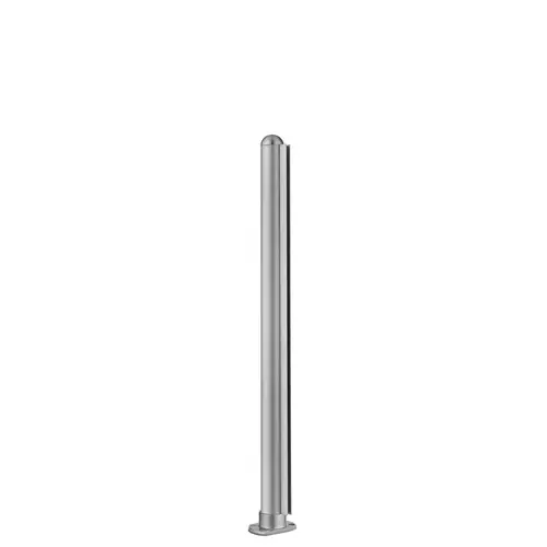 24" Tall Divider Post Dome Top Cap Cut Flange End Mount And Post Satin Stainless Steel Finish 24" Tall Divider Post Dome Top Cap Cut Flange End Mount And Post Satin Stainless Steel Finish