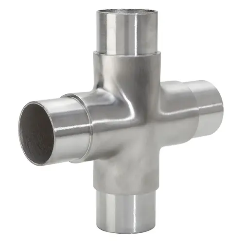 Railing Component 180 Degree Flush X Elbow Satin Stainless Steel Finish Railing Component 180 Degree Flush X Elbow Satin Stainless Steel Finish