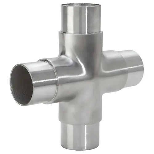 Railing Component 180 Degree Flush X Elbow Satin Stainless Steel Finish Railing Component 180 Degree Flush X Elbow Satin Stainless Steel Finish