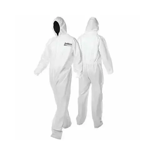 Disposable Coverall, Medium, White, Nylon, Elastic Waist