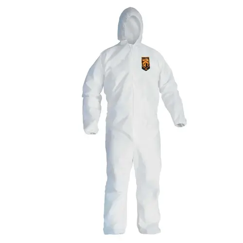 A45 Series Hooded Liquid and Particle Protection Coverall, 3XL, White, Zipper Closure