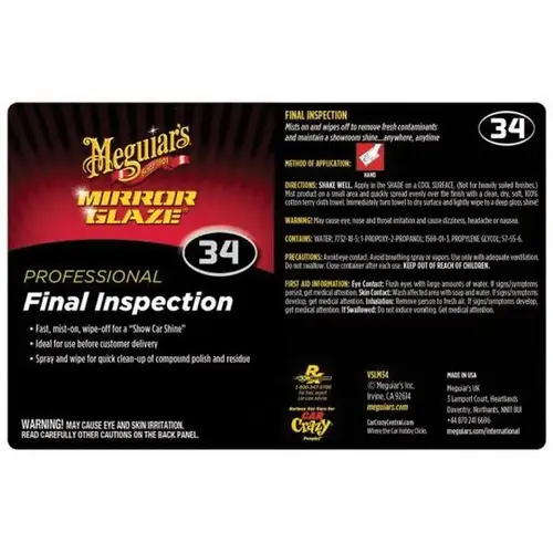 Self-Stick Secondary Label, Legend: Final Inspection, Use With: Bottle