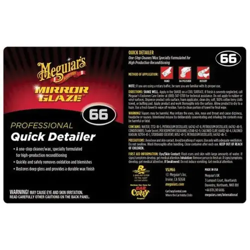 Secondary Label, Legend: Professional Quick Detailer, Use With: Bottle