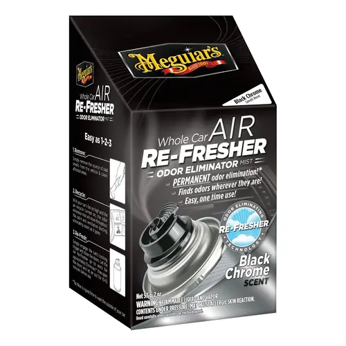 Whole Car Air Re-Fresher, 2 oz Aerosol Can, Clear, Liquid, Black Chrome