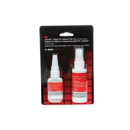 Quick Fix Cyanoacrylate Adhesive Kit, Bottle, Liquid, Clear, 1 min Application Quick Fix Cyanoacrylate Adhesive Kit, Bottle, Liquid, Clear, 1 min Application