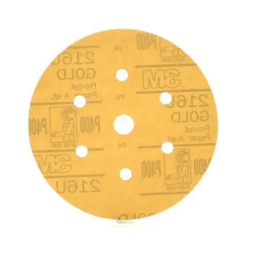 0 216U Series Dust Free Abrasive Disc, 6 in Dia, P400 Grit, Hook and Loop, Gold 0 216U Series Dust Free Abrasive Disc, 6 in Dia, P400 Grit, Hook and Loop, Gold