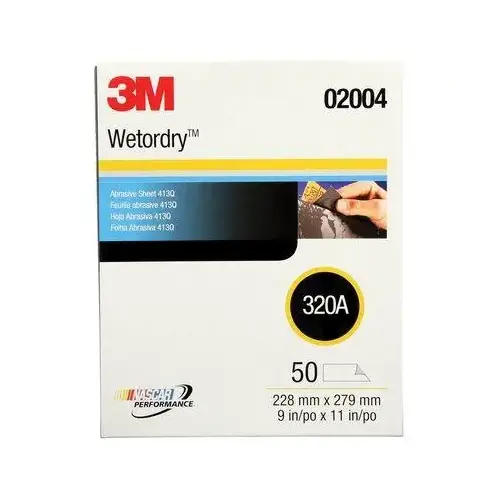 413Q Series Abrasive Sheet, 9 in W x 11 in L, 320 Grit, Medium Grade, Black - pack of 50 413Q Series Abrasive Sheet, 9 in W x 11 in L, 320 Grit, Medium Grade, Black - pack of 50