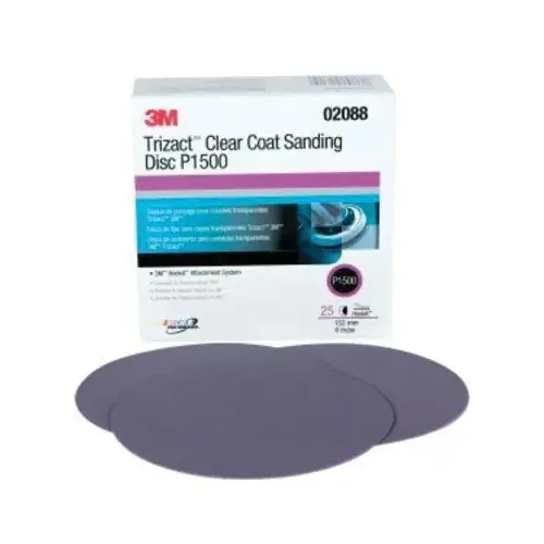 471LA Clear Coat Sanding Disc, 6 in Dia, 1500 Grit, Silicon Carbide Abrasive, Gray, Wet 471LA Clear Coat Sanding Disc, 6 in Dia, 1500 Grit, Silicon Carbide Abrasive, Gray, Wet