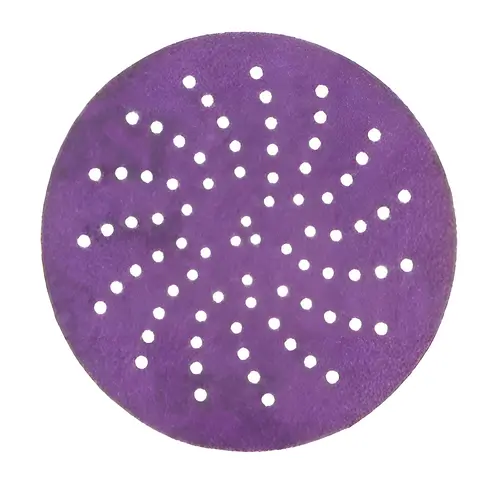 737U Series Multi-Hole Clean Sanding Abrasive Disc, 3 in Dia, 120+ Grit, Hook and Loop, Purple