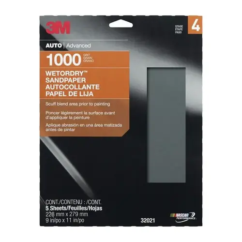 Sandpaper, 9 in W x 11 in L, 1000 Grit, Aluminum Oxide Abrasive, Gray, Wet/Dry Sandpaper, 9 in W x 11 in L, 1000 Grit, Aluminum Oxide Abrasive, Gray, Wet/Dry