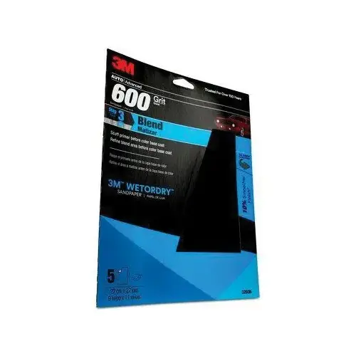 Sandpaper, 9 in W x 11 in L, 600 Grit, Aluminum Oxide Abrasive, Black, Wet/Dry