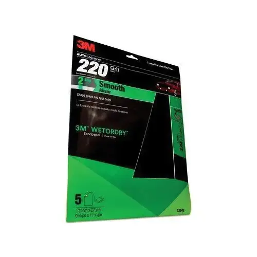 Sandpaper, 9 in W x 11 in L, 220 Grit, Aluminum Oxide Abrasive, Black, Wet/Dry Sandpaper, 9 in W x 11 in L, 220 Grit, Aluminum Oxide Abrasive, Black, Wet/Dry