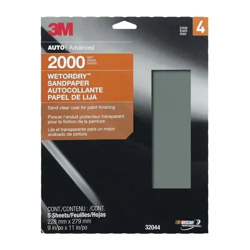 Sandpaper, 9 in W x 11 in L, 2000 Grit, Micro Fine Grade, Aluminum Oxide Abrasive, Gray, Wet/Dry Sandpaper, 9 in W x 11 in L, 2000 Grit, Micro Fine Grade, Aluminum Oxide Abrasive, Gray, Wet/Dry