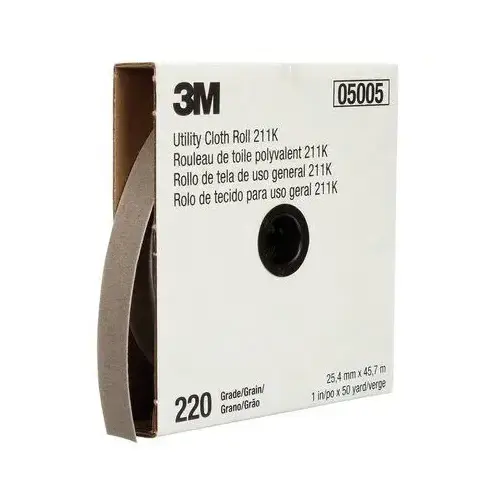 211K Series Utility Cloth Roll, 1-1/2 in W x 50 yd L, 220 Grit, Very Fine Grade, Aluminum Oxide Gray