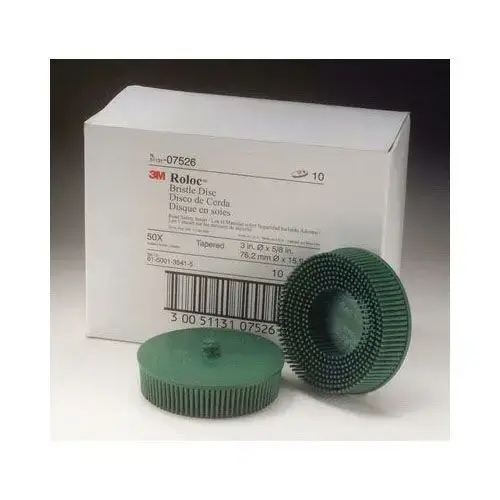 Tapered Bristle Disc, 3 in Dia, 50 Grit, Coarse Grade, Ceramic Green Tapered Bristle Disc, 3 in Dia, 50 Grit, Coarse Grade, Ceramic Green