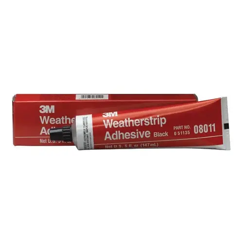 Weatherstrip Adhesive, 5 fl-oz Tube, Paste, Black, 1 to 5 min Application, 24 hr Curing